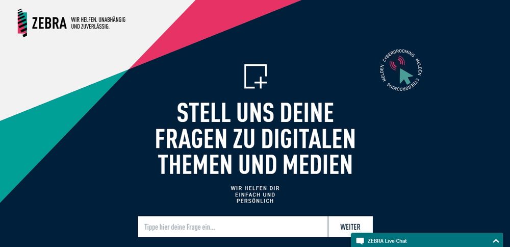 Medien: Antworten auf alle Fragen bei fragzebra.de (Screenshot: fragzebra.de/Landesanstalt für Medien NRW)