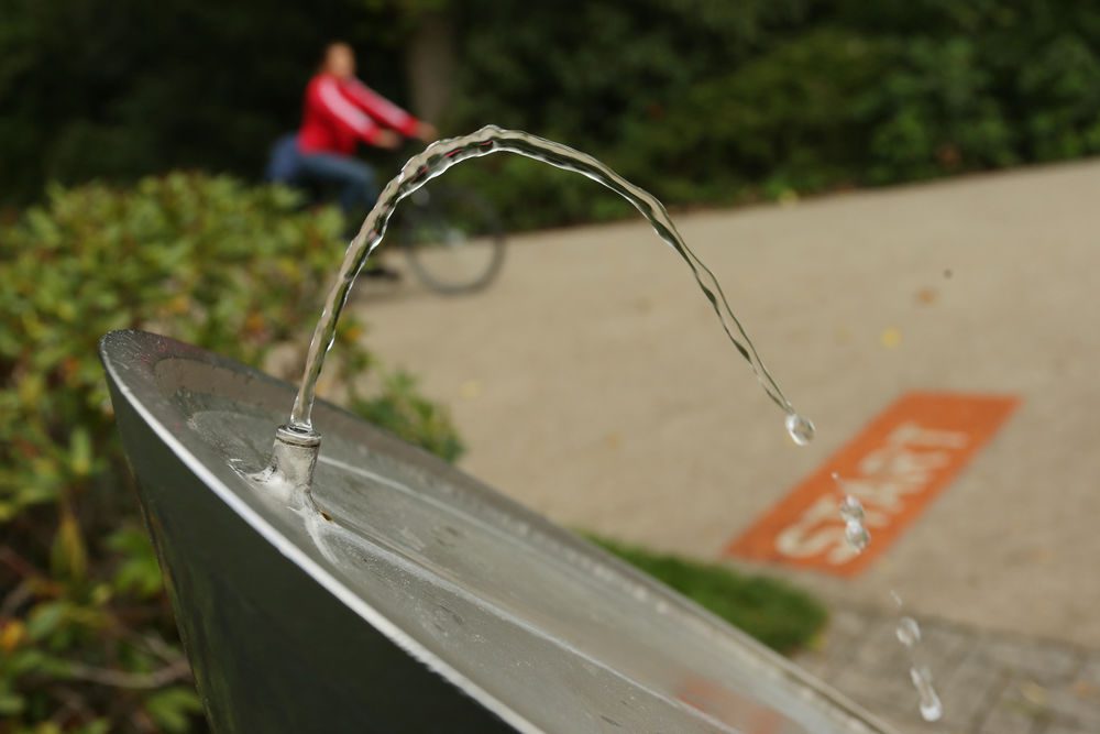 Eine Laufstrecke mit Entfernungsmarkierungen wurde angelegt mit Trinkbrunnen im Start-/Zielbereich. (Foto:Landeshauptstadt Düsseldorf/David Young)