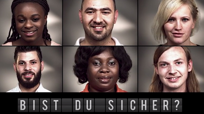 Das sind sechs der Menschen, die in den Filmspots zu sehen sind. Sie sollen Vorurteile beim Zuschauer auslösen - stellen aber dann die Frage: Bist du sicher? Screenshot, Diakonie, Akki, PULS