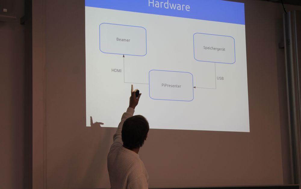Der Pi-Presenter kann an einen Beamer angeschlossen werden, aber auch an einem Fernseher. (Foto Jonathan) Der Pi-Presenter kann an einen Beamer angeschlossen werden, aber auch an einem Fernseher. (Foto Jonathan)