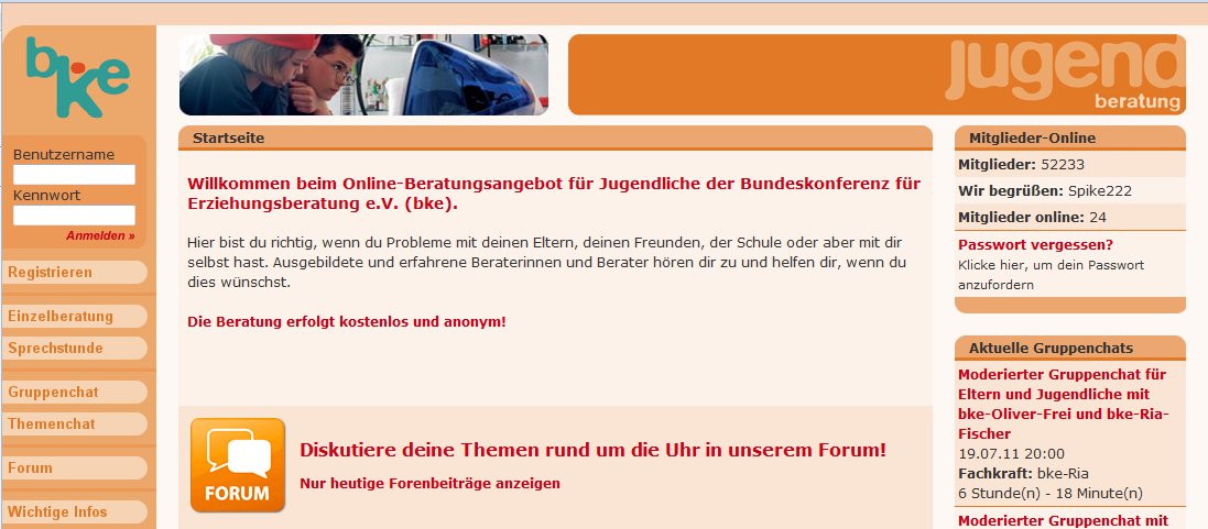 Sommer-Chat für Jugendliche Unter www.bke-jugendberatung.de gibt es eine anonyme und kostenlose Online-Beratung. Screenshot bke-jugendberatung.de