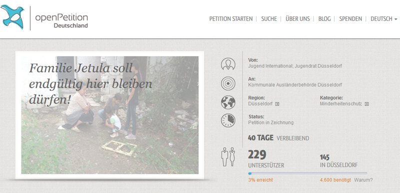 Online sammelt der Düsseldorfer Jugendrat Unterschriften für die Familie. Screenshot www.openpetition.de