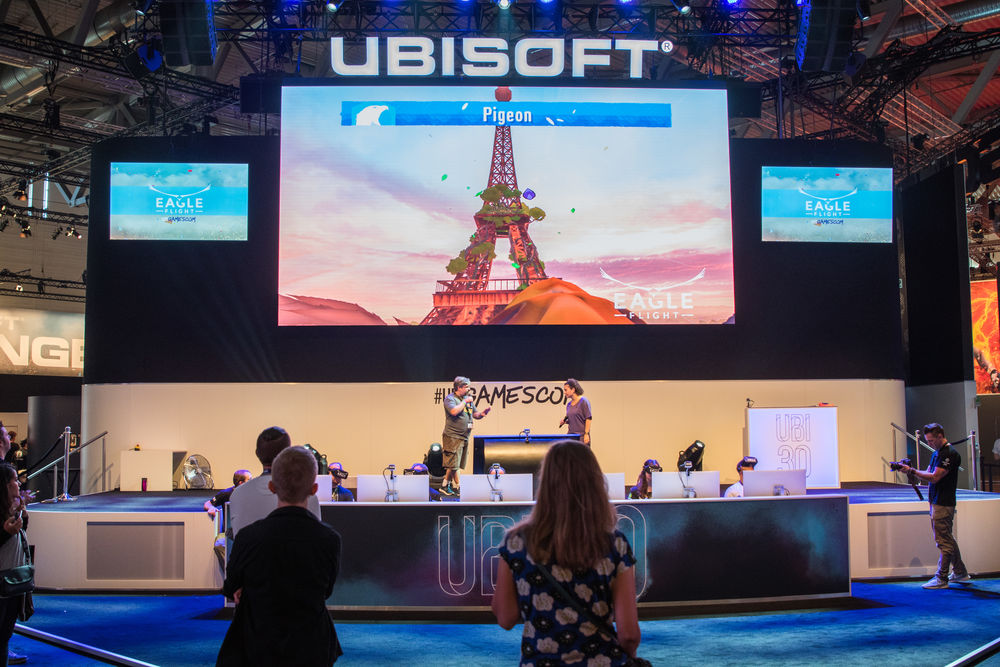 Ubisofts VR-Spiel "Eagle Flight" bei der Präsentation (Lena Sauermann, Johannes Hoffmeier) Ubisofts VR-Spiel "Eagle Flight" bei der Präsentation (Lena Sauermann, Johannes Hoffmeier)
