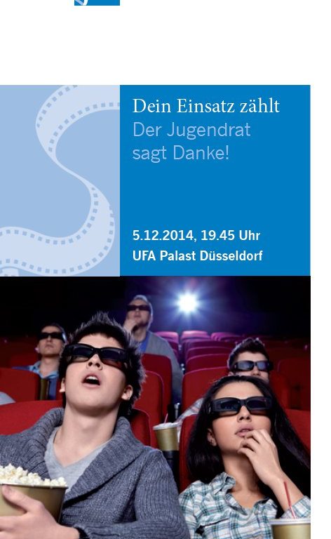 Ehrenamt: Der Jugendrat sagt Danke Der Jugendrat bedankt sich mit einer Kinoeinladung bei jugendlichen Ehrenamtlern. Jugendrat Düsseldorf