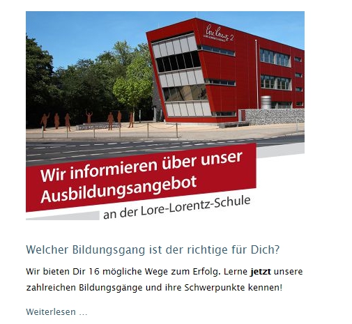 Lore-Lorentz-Schule: Jugendliche geben multimediale Einblicke Auf der Homepage der Lore-Lorentz-Schule gibt es ein multimediales Informationsangebot über Schule und Bildungsgänge. (Bild: Screenshot Lore-Lorentz-Schule)