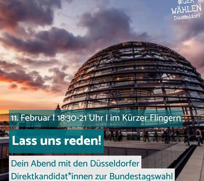 An diesem Abend hast du die Möglichkeit, mit den Bundestagswahl-Kandidat*innen ins Gespräch zu kommen. (Bild: Jugendring Düsseldorf)