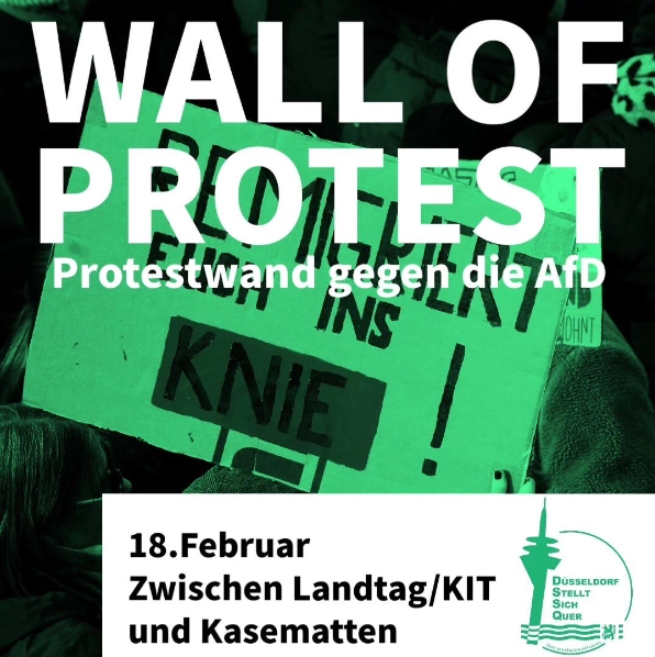wallofprotest.jpg - Wall of Protest – Protestwand gegen die AfD mit Demo-Schildern (Grafik: "Düsseldorf stellt sich quer")